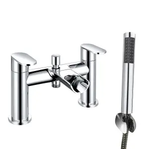 Rinse Bathrooms Bathroom Waterfall Double Handle Mixer Monobloc Tap with Handheld Shower Head Chrome