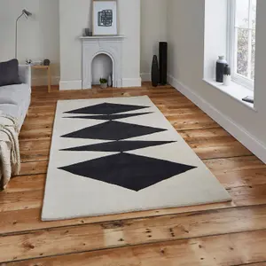 Beige Luxurious Modern Wool Abstract Geometric Rug Easy to clean Living Room and Bedroom-150cm X 230cm