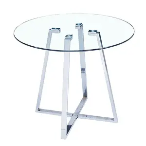 Melito Round Glass Dining Table With 4 Ravenna White Chairs