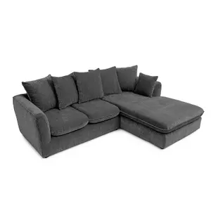 Lucas Water Repellent Velvet Chenille Right Facing Corner Sofa in Dark Grey