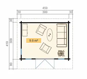 Barbados 3 70mm UK-Log Cabin, Wooden Garden Room, Timber Summerhouse, Home Office - L459 x W419 x H241.94 cm