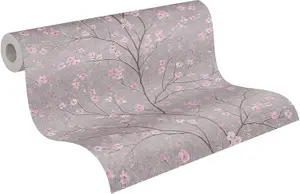 AS Creation Cherry Blossom Floral Flower Trail Wallpaper Grey Pink Beige 37912-2