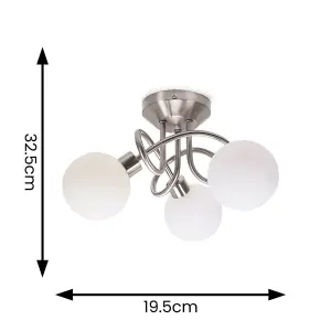 ValueLights Velika Chrome 3 Way Flush Ceiling Light with White Frosted Glass Lampshades