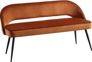 Oakley Orange Velvet Upholstered 3 Seater Dining Bench With Contrast Piping - Dining Room Chairs - Dining Table Chairs - Daals - Dining Chairs