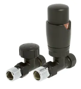 KeenFix Black Brass Straight Thermostatic Towel Rail & Radiator Valves