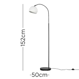 ValueLights Designer Style Dark Grey Curved Stem Floor Lamp With White Dome Shade - Includes 6w LED GLS Bulb 3000K Warm White