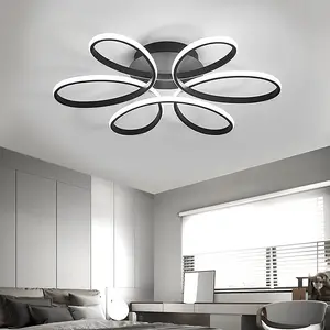 Black 58cm Circular Curved Shape Acrylic Semi Flush LED Cool White Ceiling Light Fixture