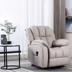 Rise Recliner Chair With Single Motor, Remote Control And Pocket Storage In Leather-Look Pumice Technology Fabric