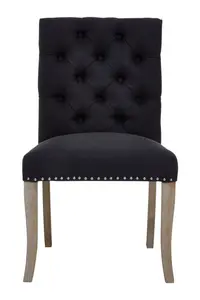 Premier Housewares Black Linen Dining Chair with Wooden Legs