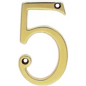 Stainless Brass Door Number 5 75mm Height 4mm Depth House Numeral Plaque