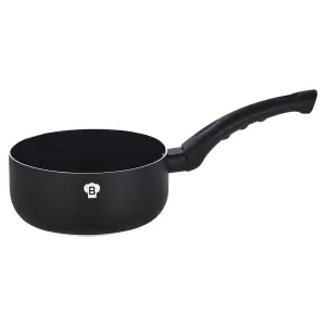 BLAUMANN 16x7cm Milk Pan - 1.15L Matt Black Colour Cookware Frying Grill Pots Pan Saucepan Casserole Soft Touch Handle Lid