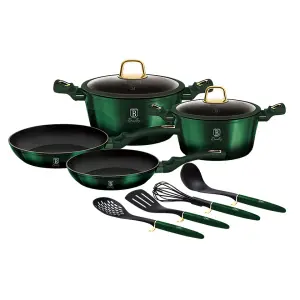 URBNLIVING Height 11.8cm Berlinger Haus 10Pc Emerald Cookware Set Aluminium Non Stick Pots Pans Induction Tools