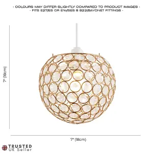 Modern Round Gold Globe Easy Fit Pendant Shade with Small Clear Acrylic Beads