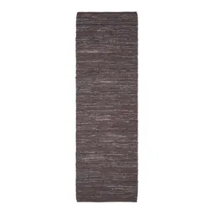 Homescapes Denver Leather Woven Rug Brown, 66 x 200 cm