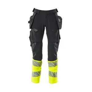 Mascot Accelerate Safe Trousers with Holster Pockets - Dark Navy/Hi-Vis Yellow   (30.5) (Leg Length - Regular)