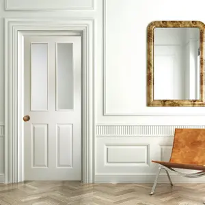 4 panel Frosted Glazed White Woodgrain effect Internal Door, (H)1981mm (W)686mm (T)35mm