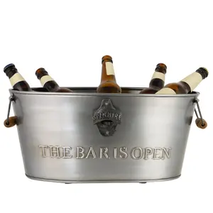 Brushed Silver 'Bar' Celebration Party Champagne Wine Ice Bucket with Handles Gifts Ideas