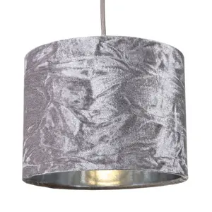 Modern Crushed Velvet Lamp Shade with Shiny Paper Inner Silver / 20cm H x 30cm W x 30cm D