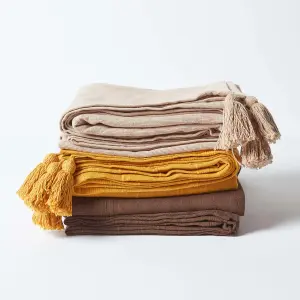 Homescapes Cotton Rajput Ribbed Mustard Throw, 255 x 360cm