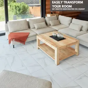 Self-Adhesive Vinyl Floor Tiles - 30 Pack for 30 ft² (2.79 m²) Coverage - Peel & Stick Vinyl Floor Tiles - White Marble Effect