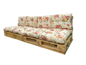 Pallet Cushion Set Garden Outdoor EURO 4 Sofa Floral Cream Tufted Seat Back Pads