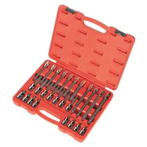 Sealey Spline Socket Bit Set 26pc 1/2" Square Drive Chrome Vanadium Steel AK2195