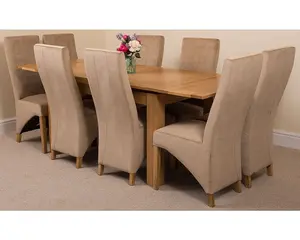 Richmond 140cm - 220cm Oak Extending Dining Table and 8 Chairs Dining Set with Lola Beige Fabric Chairs