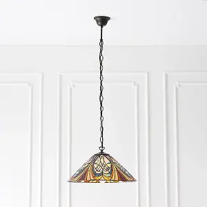 Luminosa Hector 1 Light Medium Ceiling Pendant Dark Bronze, Tiffany glass, E27