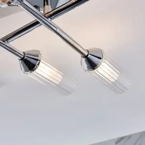 Luminosa Casoria Bathroom Multi Arm Glass Semi Flush Ceiling Lamp, Chrome Plate, Ribbed Glass, IP44