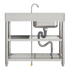 1 Compartment Commercial Floorstanding Stainless Steel Kitchen Sink with Shelf 100cm