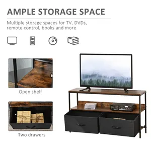 HOMCOM TV Cabinet, TV Console Unit with 2 Foldable Linen Drawers Rustic Brown