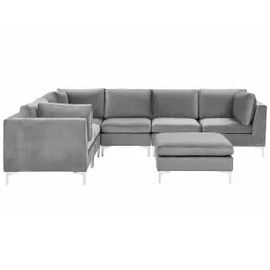 Corner Sofa with Ottoman EVJA Grey Velvet Right Hand