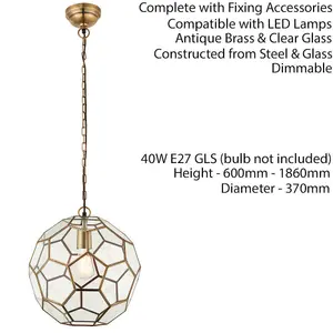 Hanging Ceiling Pendant Light Antique Brass & Glass Modern Ball Lamp Bulb Holder