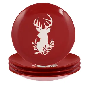 Set of 4 Red Stag Design Christmas Dinnerware Side Plates