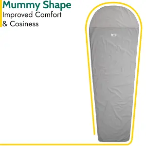 Mummy Sleeping Bag Liner Single Adult Lightweight Compact With Pillow Pocket