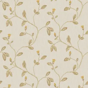 Holden Décor Opus Lia Beige & yellow Metallic effect Floral trail Embossed Wallpaper