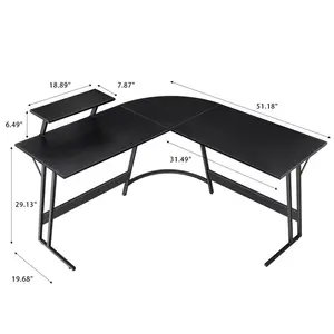 L-Shaped Metal Base Computer Desk Black / 70 H x 128 W x 128 D