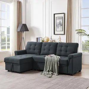 Corner Sofa Bed, L-Shaped Corner Sofa Bed with Storage, Settee Sleep Reversible Storage Chaise - Linen Dark Gray