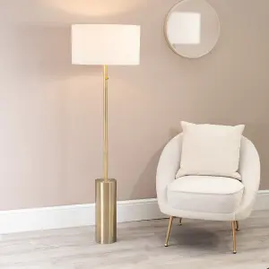 ValueLights Lexy Antique Brass Rotary Dimmer Switch Floor Lamp with Cream Boucle Shade