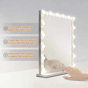 Hollywood Vanity Mirror Lighted Mirror Touch Control Makeup Mirror with 16 Dimmable Bulbs 62cm W x 52cm H