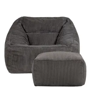 icon Morgan Corduroy Armchair Bean Bag and Footstool Set Charcoal Grey Giant Bean Bag Chair