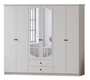 ECU 6 Door 2 Drawer Mirrored White Wardrobe