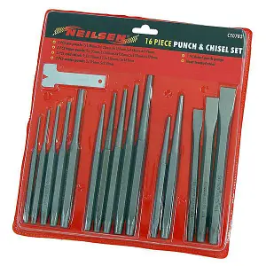 Punch and Chisel Set - 16 Pieces - inc Chisel Punch Gauge (Neilsen CT0703)