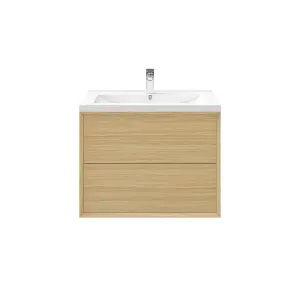 GoodHome Avela Matt Oak Veneer Wall-mounted Bathroom Vanity unit (H) 600mm (W) 800mm