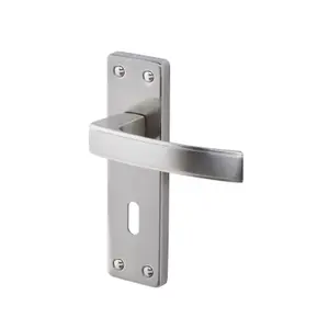 Colours Beauce Satin Nickel effect Aluminium & steel Straight Lock Door handle (L)115mm