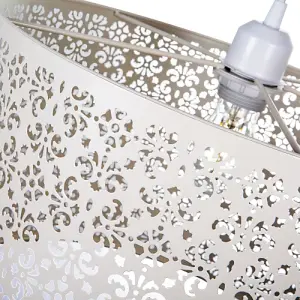 Marrakech Designed Large Cream Metal Pendant Light Shade with Floral Decoration