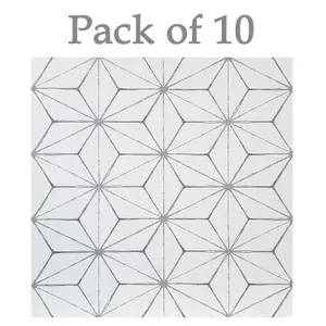 FloorPops kikko pack of 10 peel & stick vinyl floor tiles white grey pattern