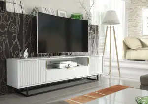 Tide Crest TV Unit 200cm White with Fluted Wave Doors - Creative Furniture