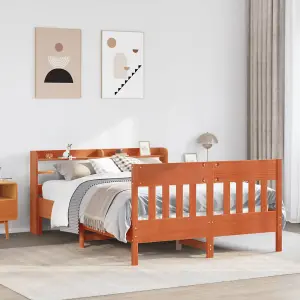 Berkfield Bed Frame without Mattress Wax Brown 150x200 cm King Size Solid Wood Pine