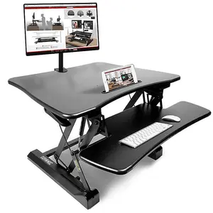 Duronic DM05D3 Sit-Stand Desk Workstation, Desk Convertor, Manually Height Adjustable 15-50cm,  73x59cm Platform - black